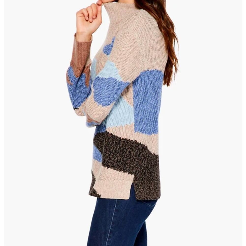 Nic + Zoe Winter Waves Mock Neck Sweater XS Earthy Abstract Knit Pullover EUC - Picture 3 of 13